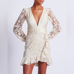 PatBo Crochet Plunge Mini Dress